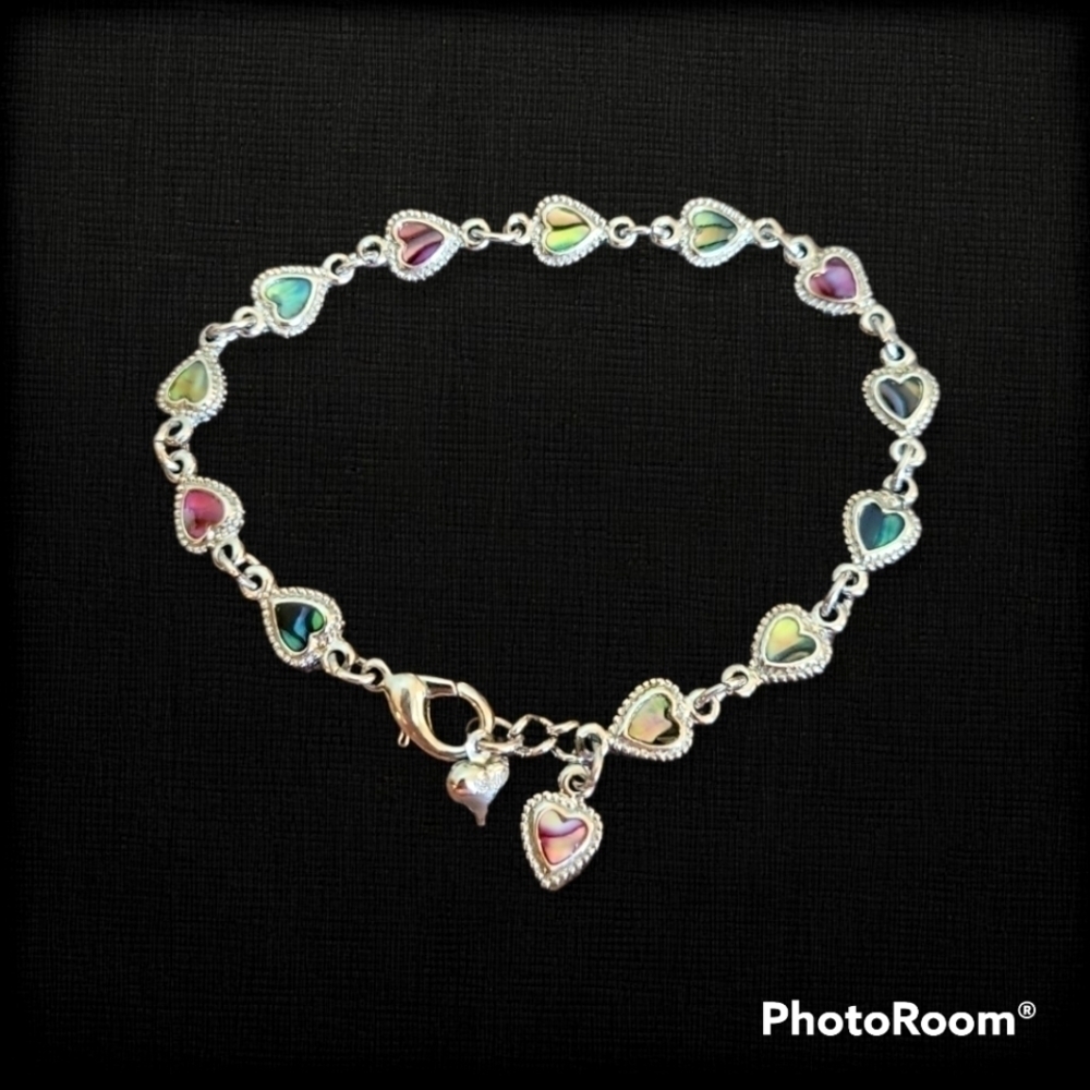 Sj Dainty Abalone Shell Romantic Coquette Heart Chain Tennis Bracelet